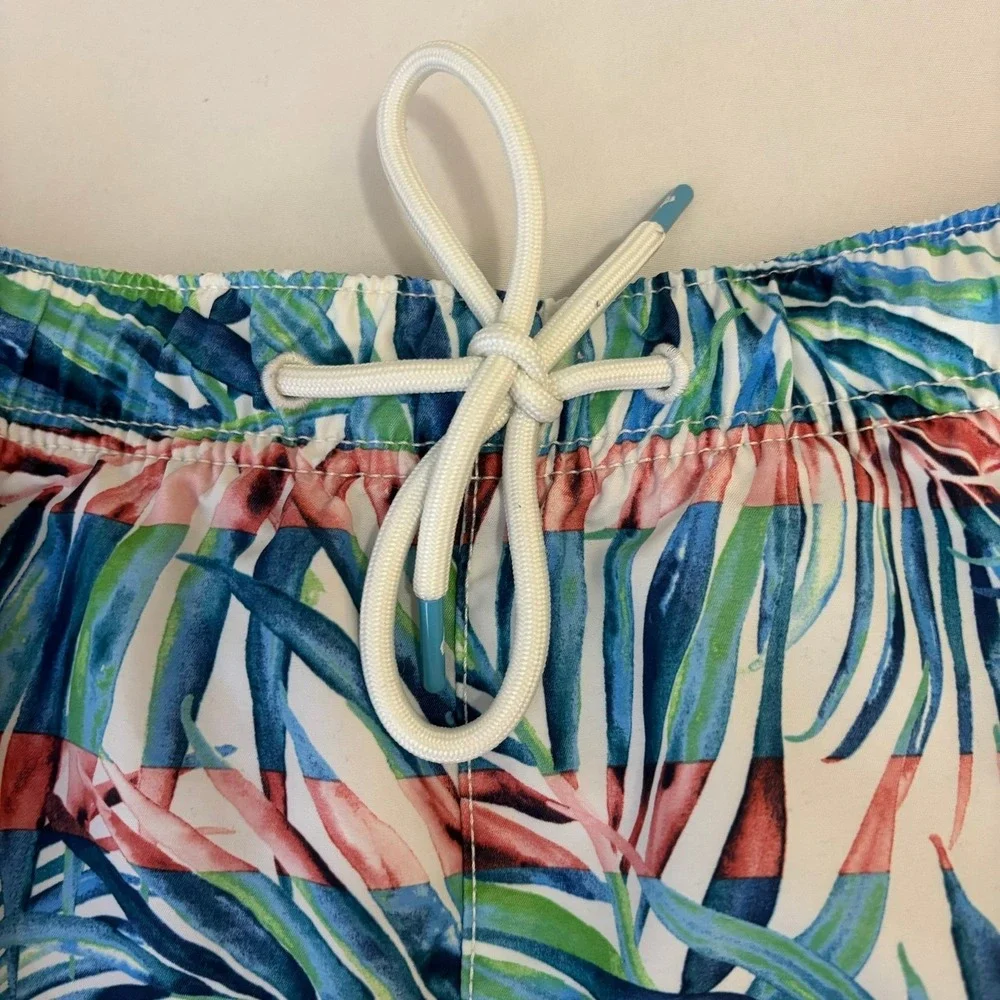 Tommy Bahama Swim Trunks Men Large Blue Tropical Palm Leaf Print Shorts